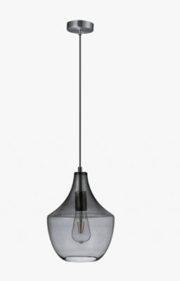 SAIL GLASS PENDANT 240V E27 SATIN CHROME/SMOKE